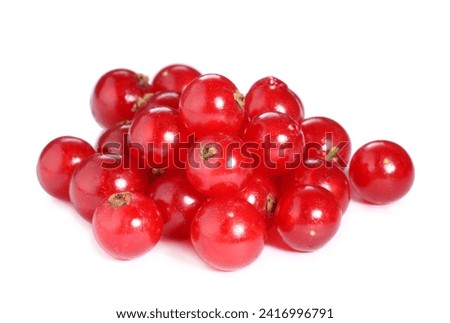Pile of fresh ripe red currants isolated on white Royalty-Free Stock Photo #2416996791