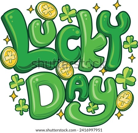 Celebration of St. Patrick's Day in Ireland, at 17 March. Luck the Irish. Color icon set for St. Patrick's Day. Ireland vector icon. Saint Patrick's Day green icon clip art. Lucky day text with coins.