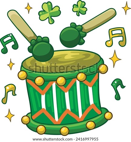 Celebration of St. Patrick's Day in Ireland, at 17 March. Luck the Irish. Color icon set for St. Patrick's Day. Ireland vector icon. Saint Patrick's Day green icon clip art. Green drum and shamrock.