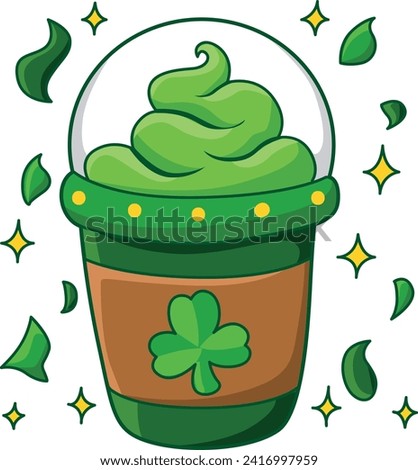 Celebration of St. Patrick's Day in Ireland, at 17 March. Luck the Irish. Color icon set for St. Patrick's Day. Ireland vector icon. Saint Patrick's Day green icon clip art. Green milkshake shamrock.