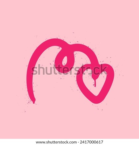 Pink graffiti clip art. Urban street style. Valentine day elements. Arrow with heart. Y2k love sign. Splash effects and drops. Grunge and spray texture.