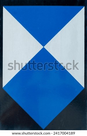 Cultural Property sign. Distinctive emblem for cultural property. The Blue Shield, formerly the International Committee of the Blue Shield. 