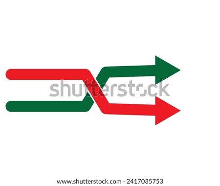 Cross arrow sign, road, icon, vector. Road, way Arrow sign icon. Road way arrow icon vector with red, green color.