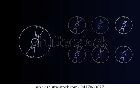 A set of neon cd symbols. Set of different color symbols, faint neon glow. Vector illustration on black background