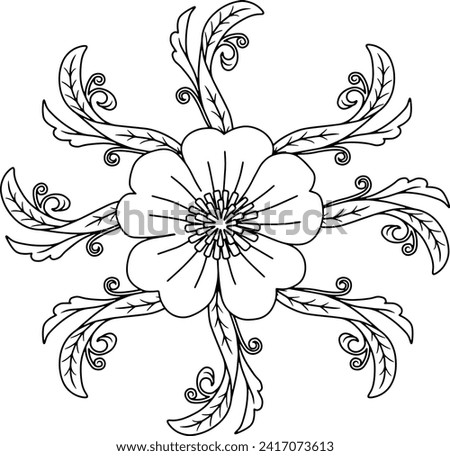 Floral Rose pattern line vector illustration isolated on white background