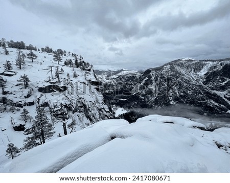 A view over Yosemite Falls during the winter time