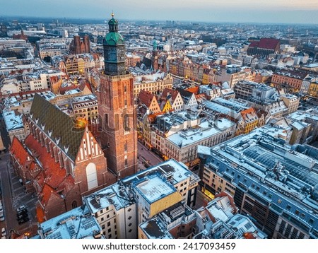 Aerial view of Wroclaw in winter, Poland, EU