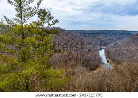 Panoramic view over Big South Fork National River and Recreation Area at Sunset Overlook trail Royalty-Free Stock Photo #2417115793