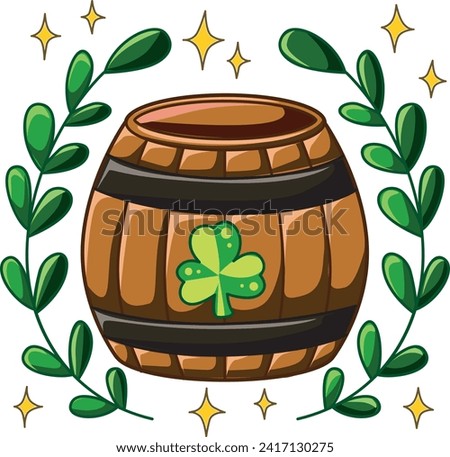 Celebration of St. Patrick's Day in Ireland, at 17 March. Luck the Irish. Color icon set for St. Patrick's Day. Ireland vector icon. Saint Patrick's Day green icon clip art. Drum of beer shamrock.