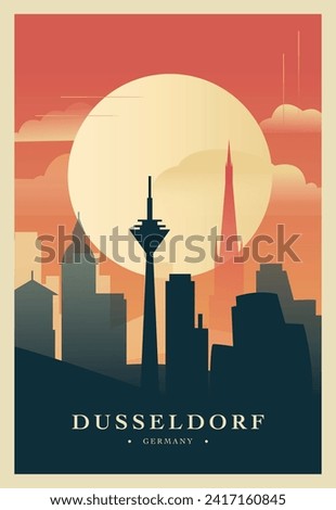 Dusseldorf city brutalism poster with abstract skyline, cityscape retro vector illustration. Germany, Westphalia  travel front cover, brochure, flyer, leaflet, business presentation template image Royalty-Free Stock Photo #2417160845