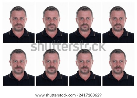 Identification photo portrait of serious man for passport identity card and driver license