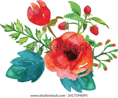 Watercolor Vector Flowers with white Background