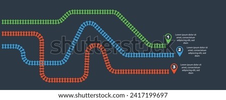 Railroad tracks, railway simple icon, rail track direction, train tracks colorful vector illustrations. Infographic elements, simple illustration on a black background. Royalty-Free Stock Photo #2417199697