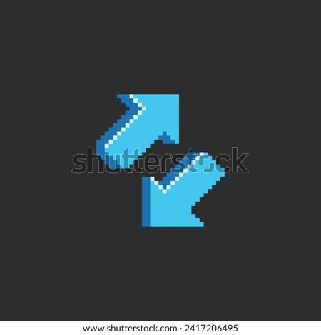 this arrow icon in pixel art with blue color and black background ,this item good for presentations, stickers, icons, t shirt design,game asset,logo and your project.