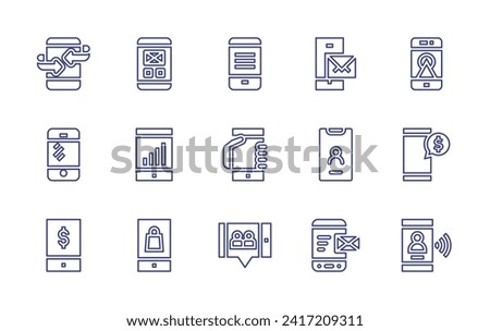 Smartphone line icon set. Editable stroke. Vector illustration. Containing smartphone, cellphone, update, iphone, phone, send, video call, emails.