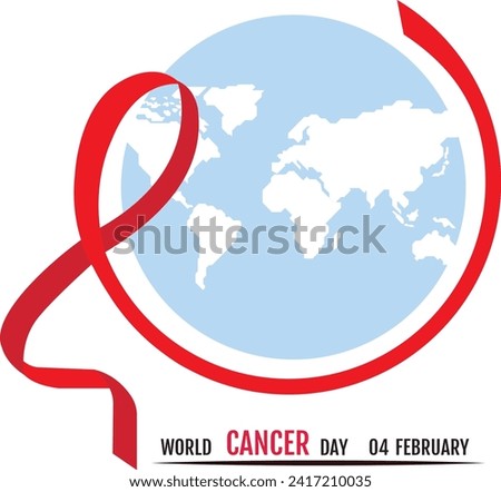 
world cancer day vector design...we designed it using the earth logo and a ribbon circling the earth, and there is text that says world cancer day.