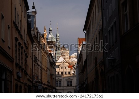 City of Pirna, Germany, winter cityscape view, showing germany houses. view of houses across the river Elba