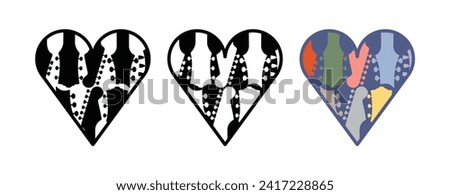 guitar headstock icon covered with love shape. simple. black and white. colored. retro design