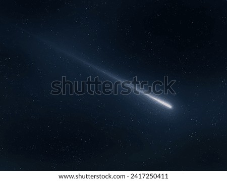 Glowing meteor trail. Burning meteorite in the night sky. Beautiful fireball on a starry background. Shooting star at night.