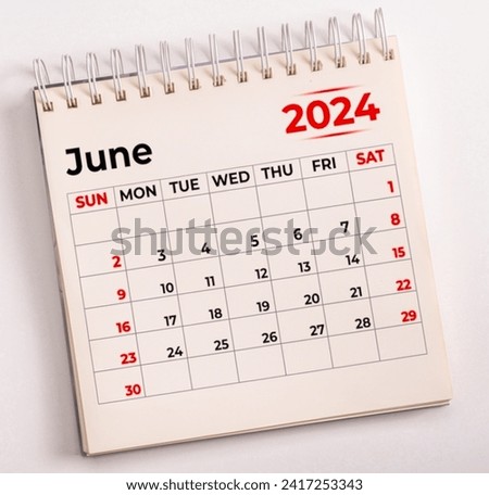 June 2024. Resolution, strategy, solution, goal, business and holidays. Date - month June 2024. Page of annual monthly calendar - June 2024 