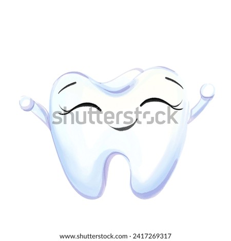 Cartoon watercolor illustration tooth isolated. Medical clip art for child