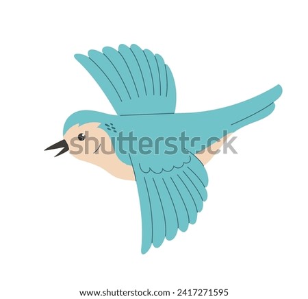 Folk bird flying isolated on white background. Cute sparrow spring cartoon vector illustration. 
