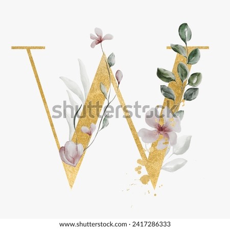 Gold Alphabet Letters Typographic Green Floral Element