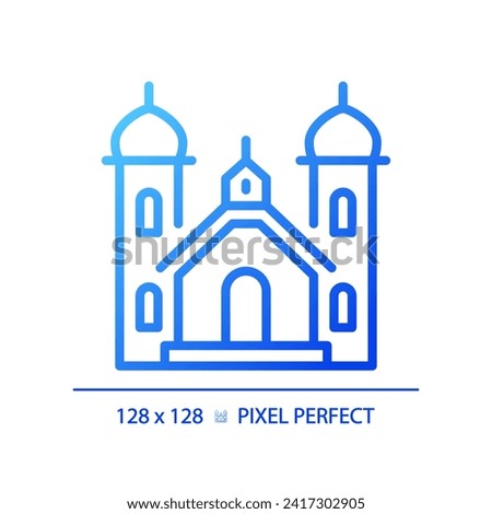 2D pixel perfect blue gradient religious building icon, isolated vector, thin line illustration.