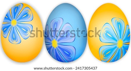 Easter holiday illustration. Easter egg. Eggs and blue flowers.