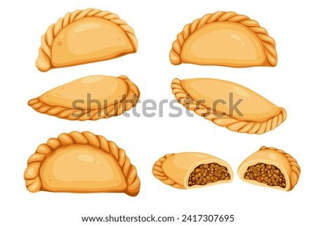 Curry puff,Argentine empanada isolated on white background. Vector eps 10 Royalty-Free Stock Photo #2417307695