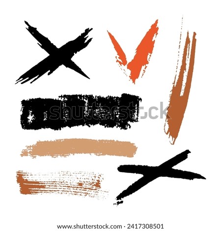 Set of shapes and textures. Black ink. Random watercolor stains and brush strokes. Silhouettes and dirty shapes in grunge style. Vector illustration for design