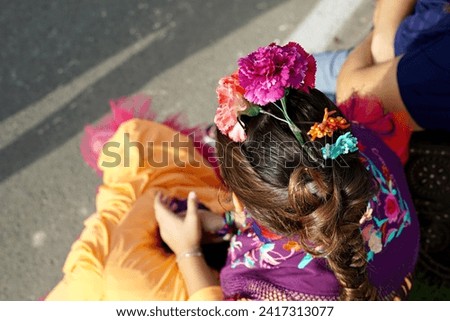 Woman dressed as flamenco at the Valme Dos Hermanas pilgrimage. Dos Hermanas Festivities Andalusia Spain Seville Royalty-Free Stock Photo #2417313077