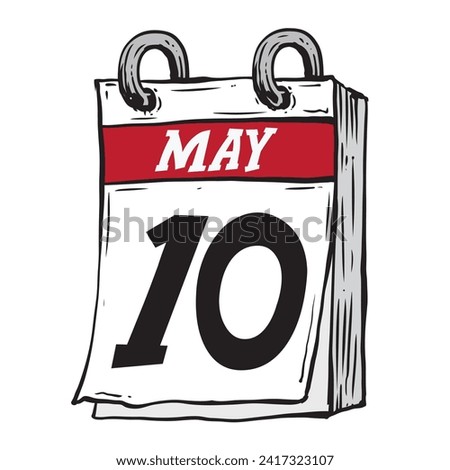 Simple hand drawn daily calendar for May line art vector illustration date 10, May 10th