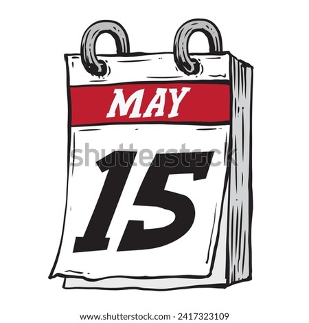 Simple hand drawn daily calendar for May line art vector illustration date 15, May 15th