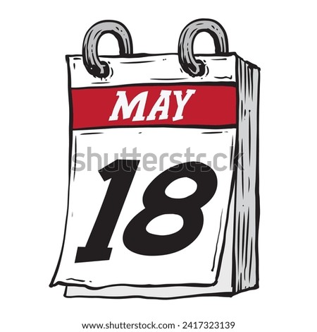 Simple hand drawn daily calendar for May line art vector illustration date 18, May 18th