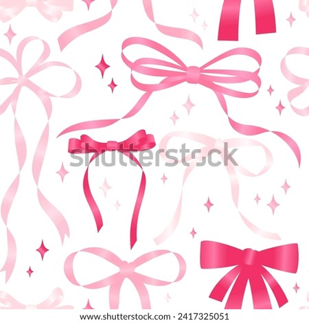 Seamless pattern with various cartoon satin bow knots, gift ribbons. Trendy hair braiding accessory. Hand drawn vector illustration. Valentine's day background.