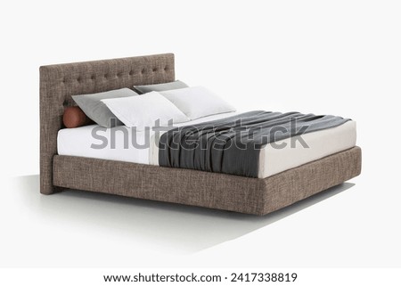 Classic double bed with big headboard isolated on white Royalty-Free Stock Photo #2417338819