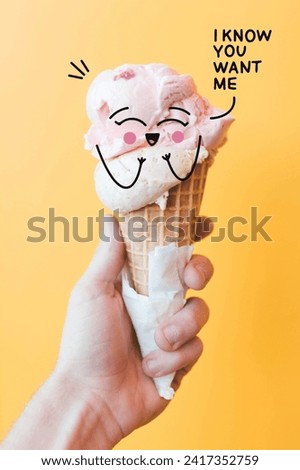 Hand drawn funny ice cream, talking cartoon character 