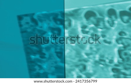 Abstract blue green background. Geometric layout. Abstract landscape. Art photo. Water drops surface. Water drops and beads background. Photo art. Creative concept. Graphic turquoise elements. Square.