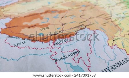 Map of China and Borders with Nepal, Bhutan, Bangladesh
