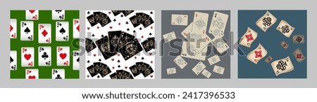 Casino Playing Cards. Pattern for ads of parties, events in Vegas. Vector illustration in vintage style. 
