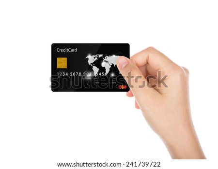 Women hand holding blank paper business card isolated on white background
