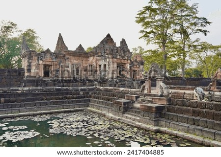 at the ancient Khmer temple Prasat Muang Tam or Muang Tam castle near Prasat Phanomrung Historical Park in Buriram Province, in northeastern Thailand Royalty-Free Stock Photo #2417404885