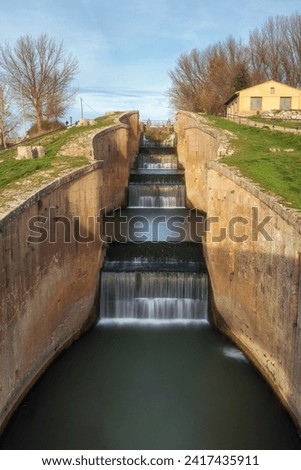 Historic quadruple lock on the Canal de Castilla, Fromista, Palencia Royalty-Free Stock Photo #2417435911
