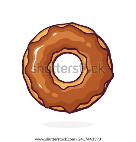Bitten Donut with Chocolate Glaze. Vector illustration. Dessert Street Food. Vector Illustration. Hand Drawn Cartoon Clip Art With Outline. Graphic Element for Design. Isolated on White Background