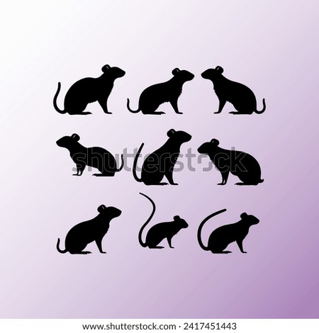 Rat and mouse silhouette. Rat and mouse set collection and vector illustration