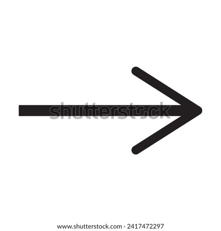 directions to the left are black arrow icon, Straight arrow icon. Black thin arrow pointing to the right. Black direction pointer. Vector illustration