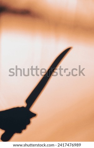 Shadow of hand holding long lethal looking knife Royalty-Free Stock Photo #2417476989