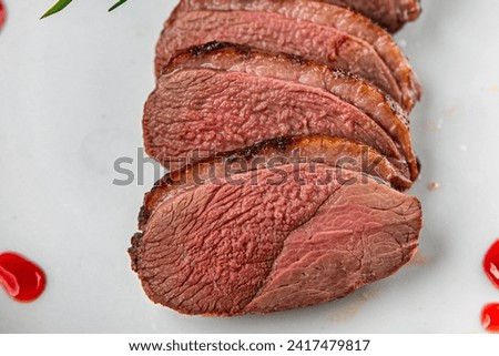 duck breast fried meat second course meat poultry tasty fresh healthy eating cooking appetizer meal food snack on the table copy space food background rustic top view