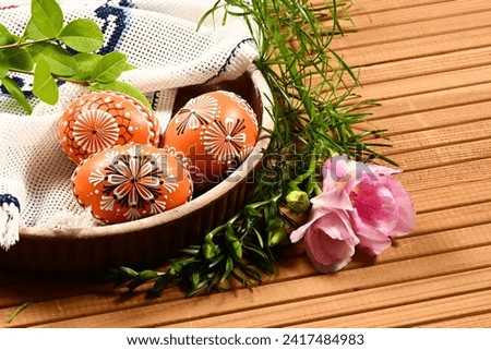 Beautiful colorful Easter eggs - Czech tradition of decorating with wax